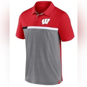 Fanatics Wisconsin Badgers college men’s Polo Red Gray size‎ large short sleeve